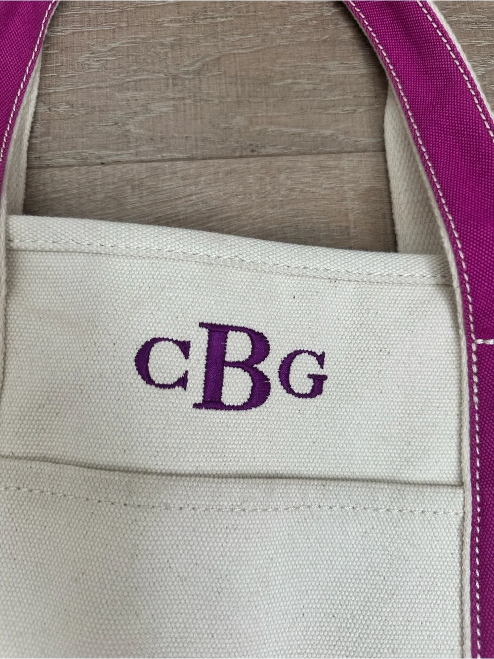 Lands' End White Canvas Tote with Fuchsia Trim and Handles